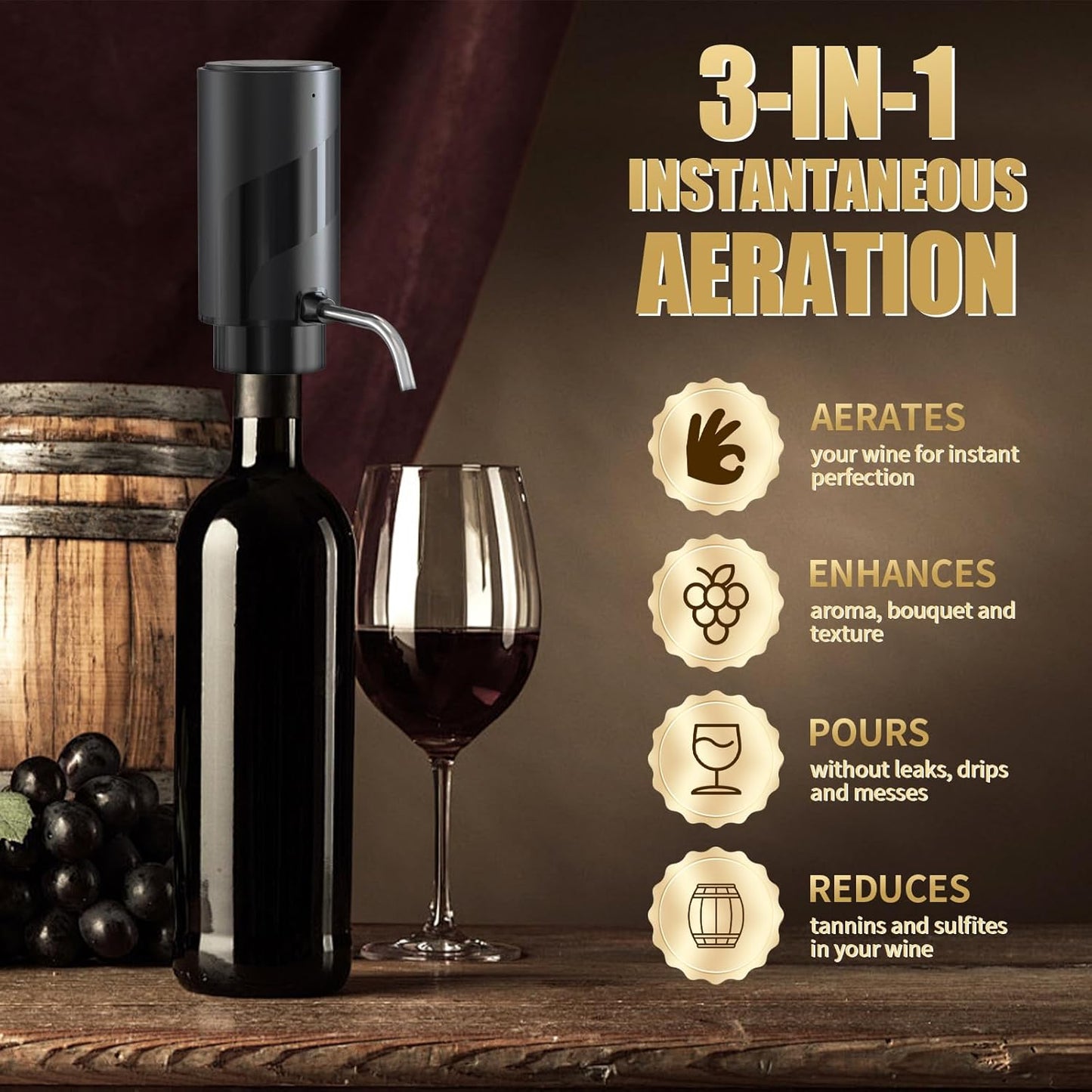 Wine Aerator Electric Wine Decanter Automatic Wine Aerator Portable One Touch Wine Dispenser Rechargeable Wine Pourer Wine Gifts for Wine Lovers and Parties