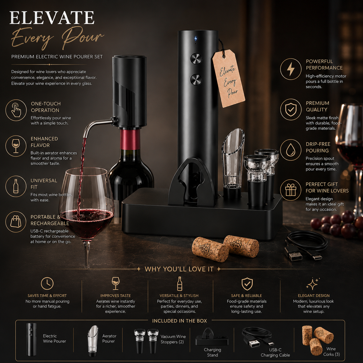 8-in-1 Electric Wine Essentials Kit